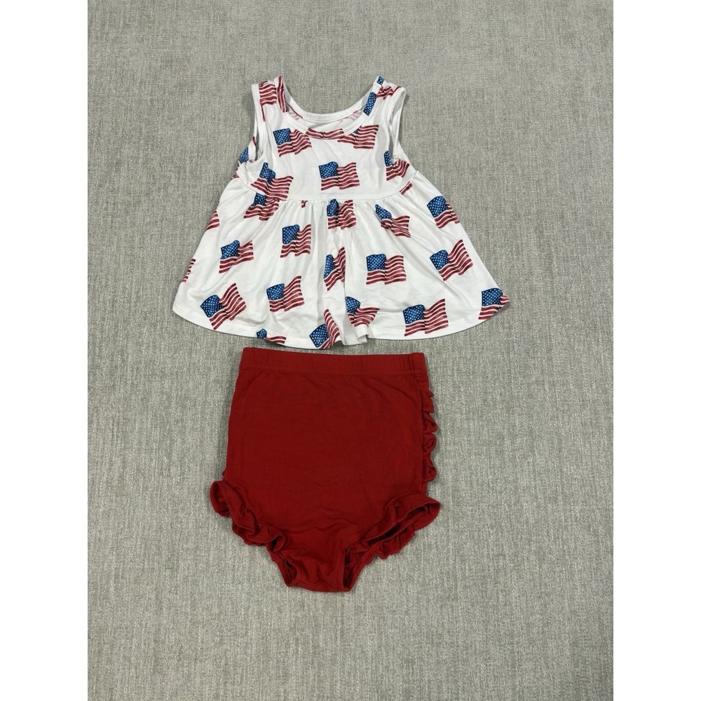 Bums & Roses Red White & Cute Sleeveless Peplum Top & Bottoms Set Bamboo Patriot